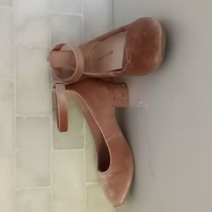 American Eagle pink suede with glitter heel little girls dress shoes size 10 1/2